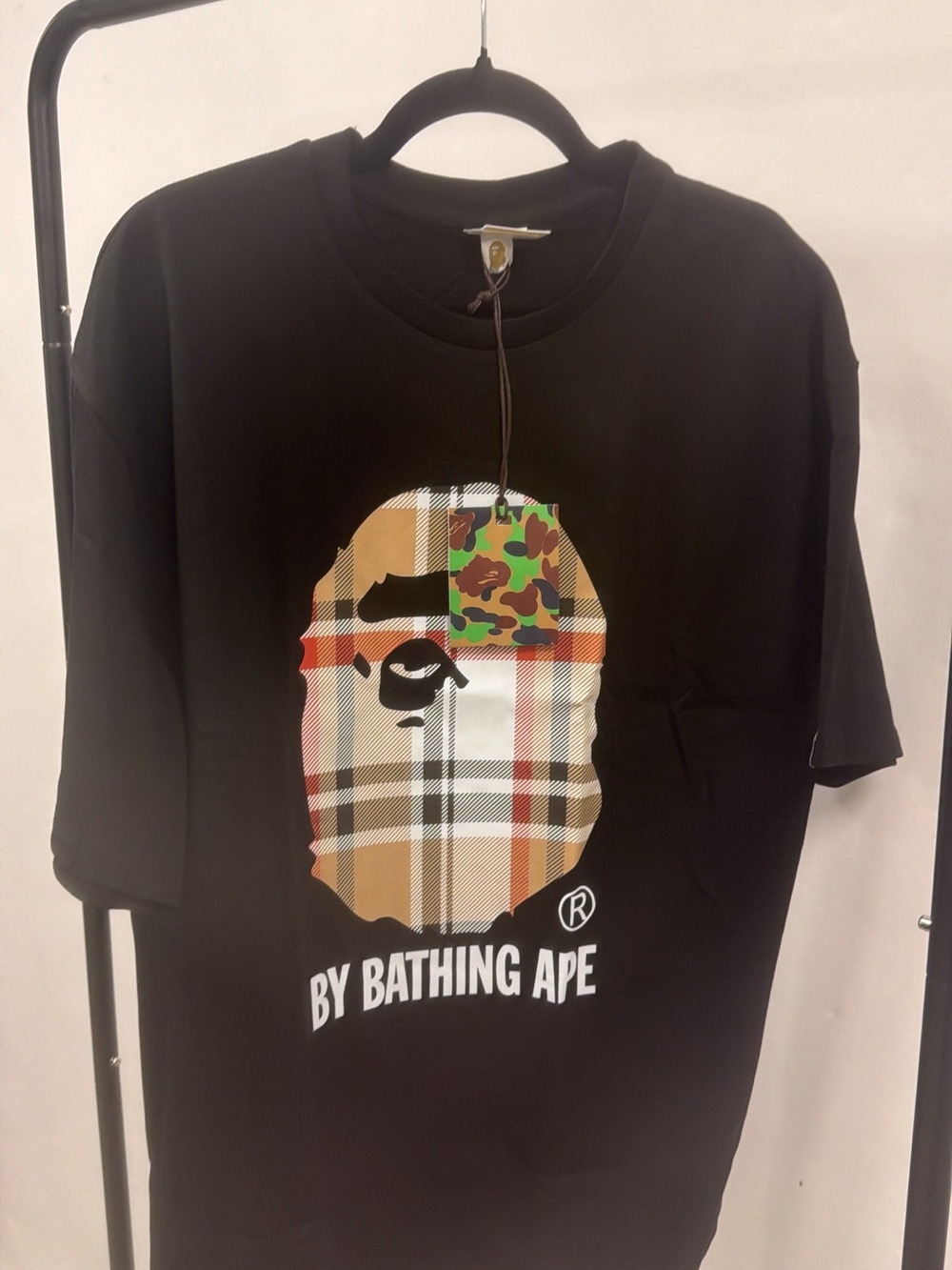 Bape Black Plaid & Camo Ape Head Tee